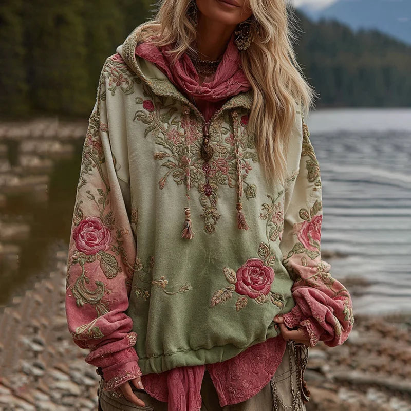 Casual μποέμ φούτερ με κουκούλα