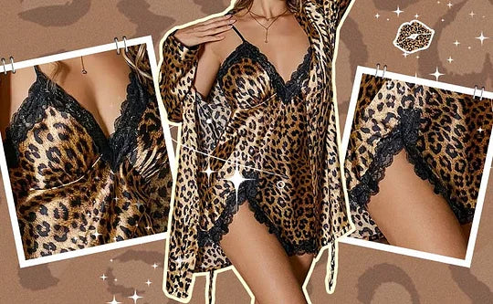 Σέξι σετ πιτζάμας δύο τεμαχίων με λεοπάρ σχέδιο