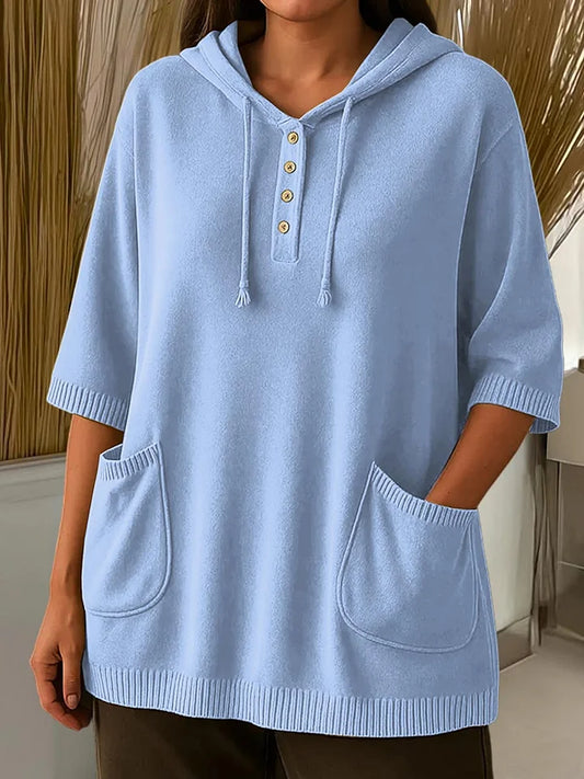 Γυναικείο μονόχρωμο αμάνικο φούτερ με κουκούλα μεσαίου μήκους