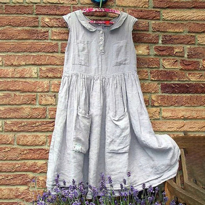 Vintage φόρεμα με φαρδιά τσέπη και έξω ώμους, αμάνικο, μίντι