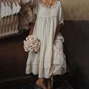 Vintage άνετη μακριά φούστα με πλισέ από βαμβάκι και λινό στρώμα