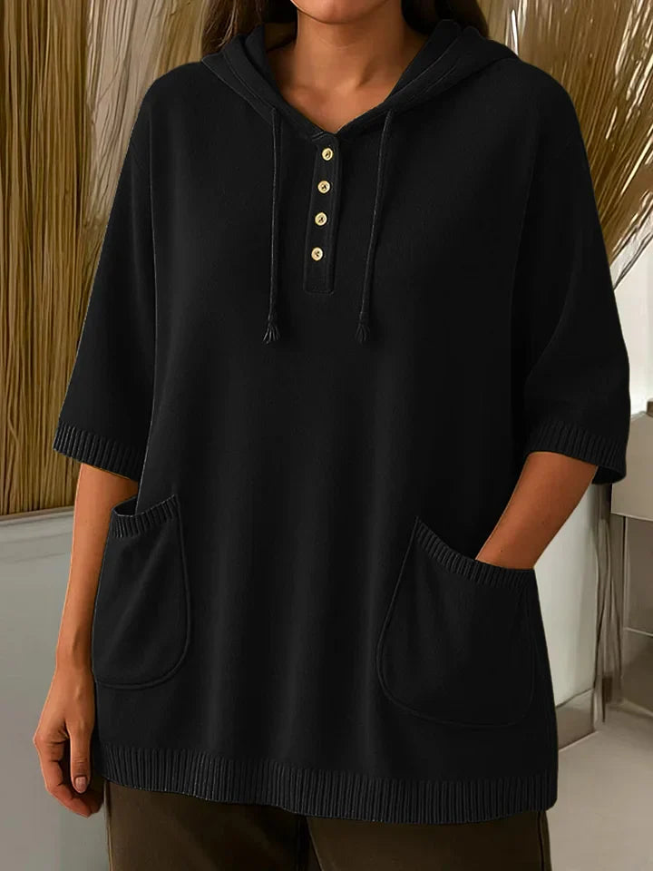 Γυναικείο μονόχρωμο αμάνικο φούτερ με κουκούλα μεσαίου μήκους