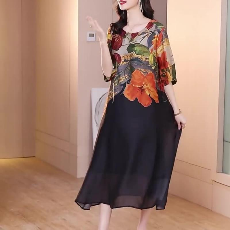 💃Νέο 2025💕Κομψό και αέρινο γυναικείο φόρεμα με λουλούδια σε μεγάλα μεγέθη