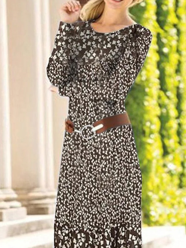 Γυναικείο φόρεμα μίντι με πλεκτό σχέδιο και μακριά μανίκια, άνοιξη/φθινόπωρο